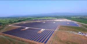 Aerial view of 154-acre Content Solar PV power plant in Clarendon, the first utility-scale solar PV plant in Jamaica.